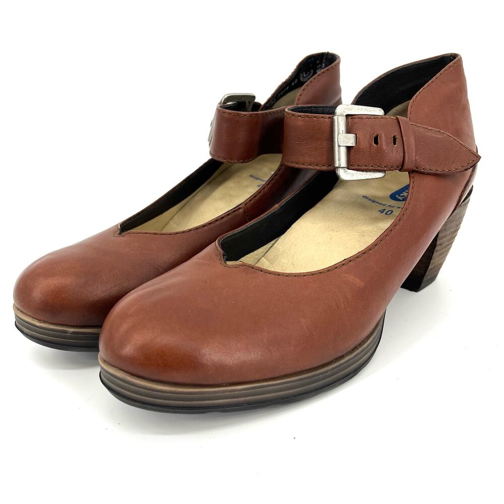 Wolky Womens Brown Aya  block‎ heels buckle Mary Jane pumps size 40 / 9.5